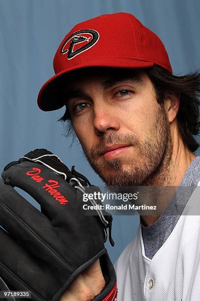 Dan Haren of the Arizona Diamondbacks poses for a photo during Spring Training Media Photo Day at Tucson Electric Park on February 27, 2010 in...