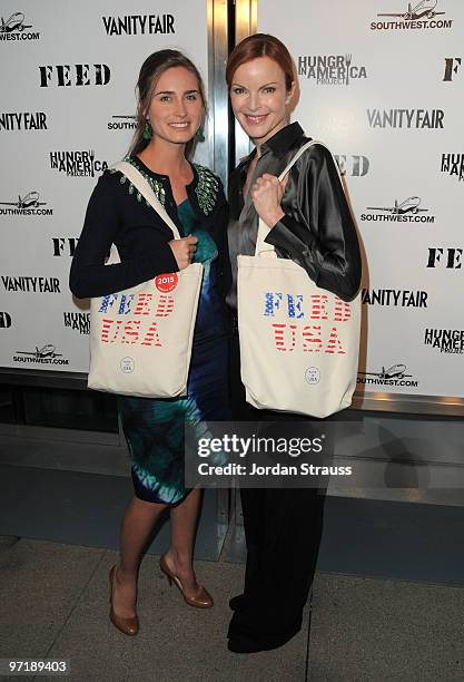 Model Lauren Bush and Actress Marcia Cross arrive at the FEED Foundation/Hungry In America project benefit hosted by Vanity Fair held at Craft Los...