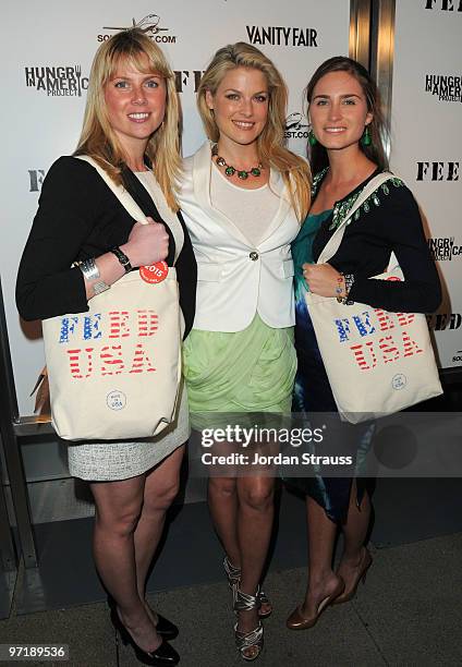 Ellen Gustafson, Actress Ali Larter and Model Lauren Bush arrive at the FEED Foundation/Hungry In America project benefit hosted by Vanity Fair held...