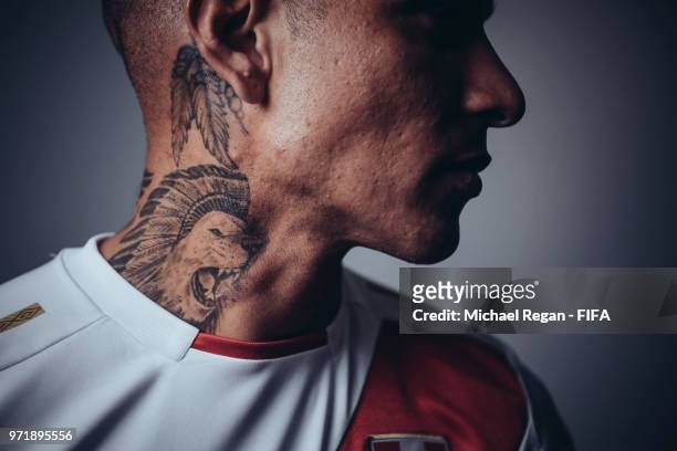 Paolo Guerrero of Peru poses during the official FIFA World Cup 2018 portrait session at on June 10, 2018 in UNSPECIFIED, Russia.