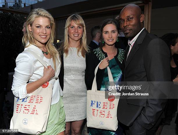 Actress Ali Larter, Ellen Gustafson, Model Lauren Bush and Actor Jimmy Jean-Louis arrive at the FEED Foundation/Hungry In America project benefit...