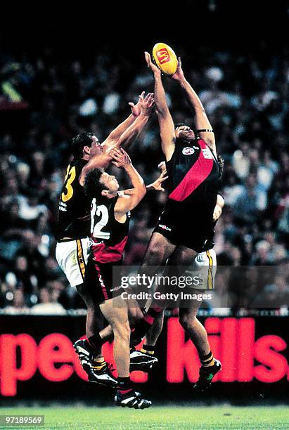 Dean Rioli of the Bombers takes a mark during the round two AFL match between Essnedon and Richmond in Melbourne, Australia.