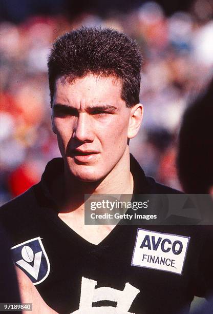 1980s: Stephen Silvagni of the Carlton Blues VFL team looks on in Melbourne, Australia.