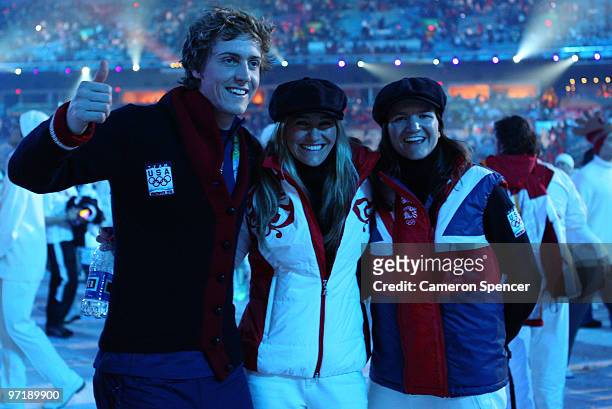 Snowboarders Gretchen Bleiler and Kelly Clark of the United States pose after the Closing Ceremony of the Vancouver 2010 Winter Olympics at BC Place...