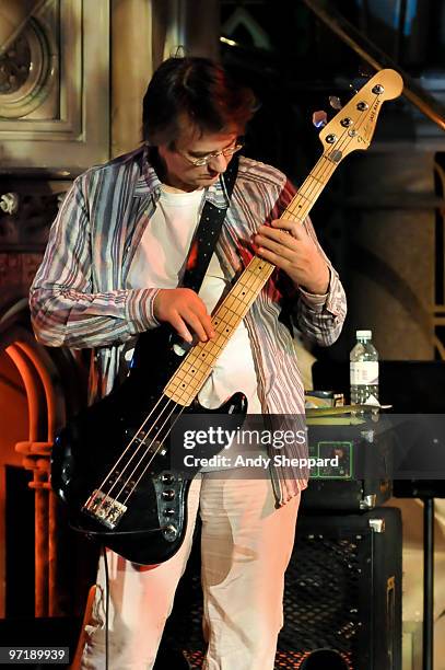 Matthew Seligman performs with Thomas Dolby and his band at Union Chapel on February 28, 2010 in London, England.