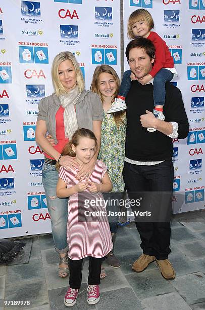 Actors Jennie Garth and Peter Facinelli with daughters Fiona Eve Facinelli, Luca Bella Facinelli and Lola Ray Facinelli attend the 1st annual Milk +...