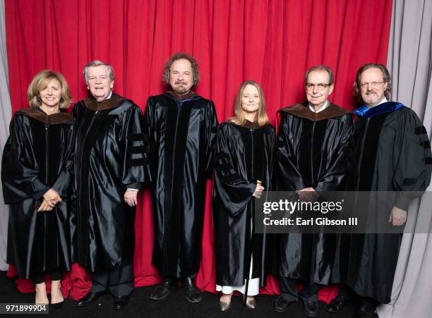 Nancy Meyers, Bob Daly, Matt Chesæe, Jodie Foster, Dean Tavoularis and Bob Gazzale pose for a photo at AFI's Conservatory Commencement Ceremony at...