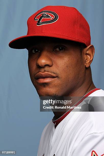 Edwin Jackson of the Arizona Diamondbacks poses for a photo during Spring Training Media Photo Day at Tucson Electric Park on February 27, 2010 in...