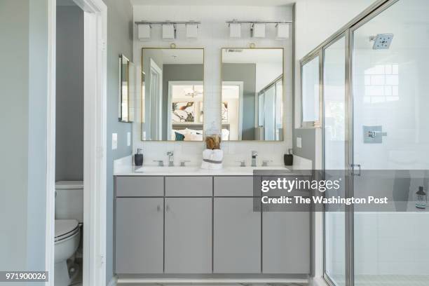 Master Bath in the Arlington model home at Mateny Hill on June 1, 2018 in Germntown Maryland.