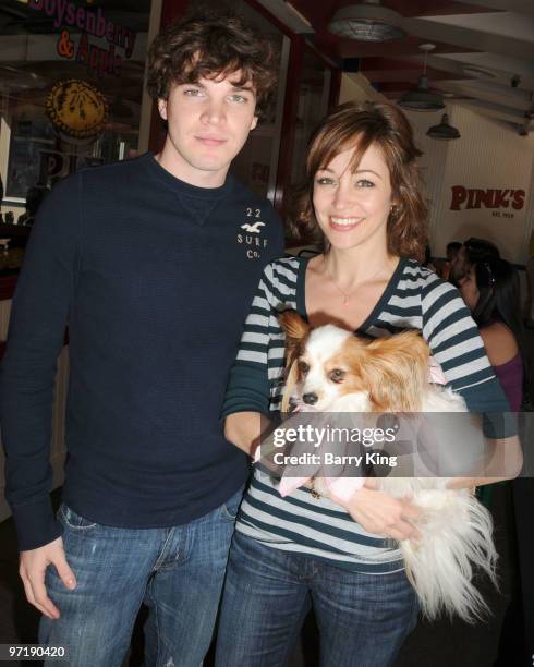 Actor Jake White and actress Autumn Reeser and her dog Gatsby attend Pink's Grand Opening at Knott's Berry Farm on February 28, 2010 in Buena Park,...