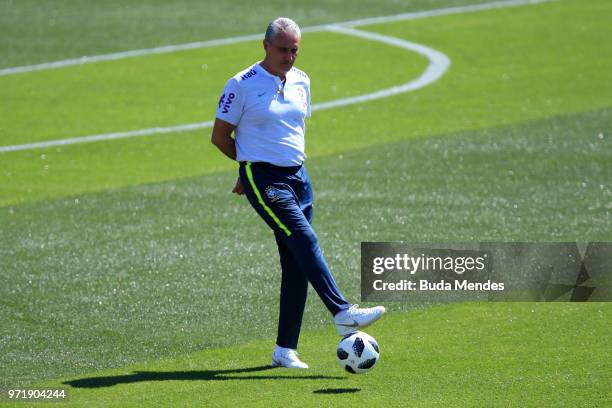 Tite, Head coach of Brazil takes part during a Brazil training session ahead of the FIFA World Cup 2018 in Russia at Yug-Sport Stadium on June 12,...