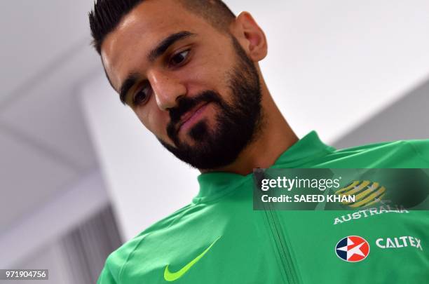 Australia's defender Aziz Behich arrives for a press conference in Kazan on June 12 ahead of the Russia 2018 World Cup football tournament.