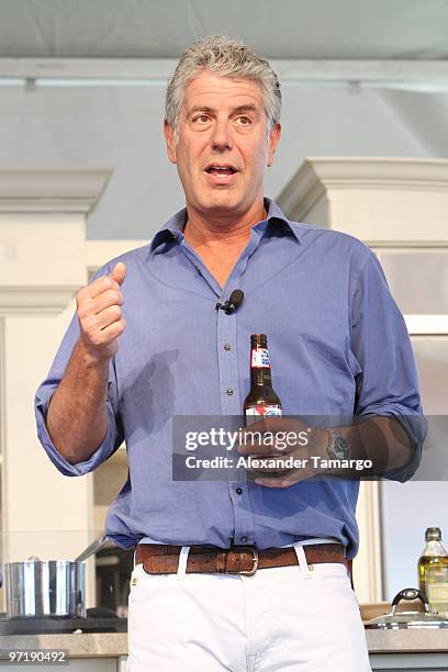 Anthony Bourdain attends the 2010 South Beach Wine and Food Festival Grand Tasting Village on February 28, 2010 in Miami Beach, Florida.