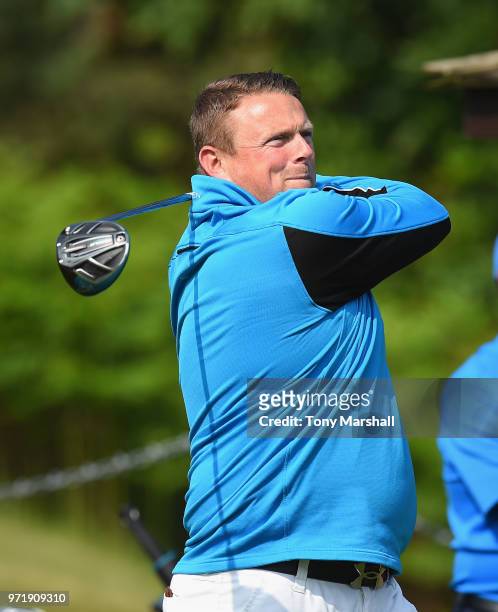Peter Parks of Hever Castle Golf Club plays his first shot on the 1st tee during The Lombard Trophy South Qualifier at Camberley Heath Golf Club on...