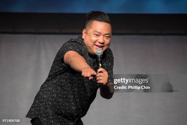 Kim's Convenience" actor Andrew Phung host the 2018 Rocky Awards Program Competition Ceremony at the Banff World Media Festival in the Fairmont Banff...