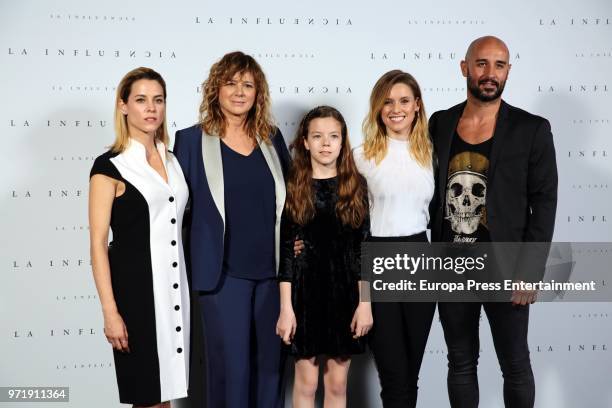 Maggie Civantos, Emma Suarez, Claudia Placer, Manuela Velles and Alain Hernandez attend 'La Influencia' photocall on June 11, 2018 in Madrid, Spain.