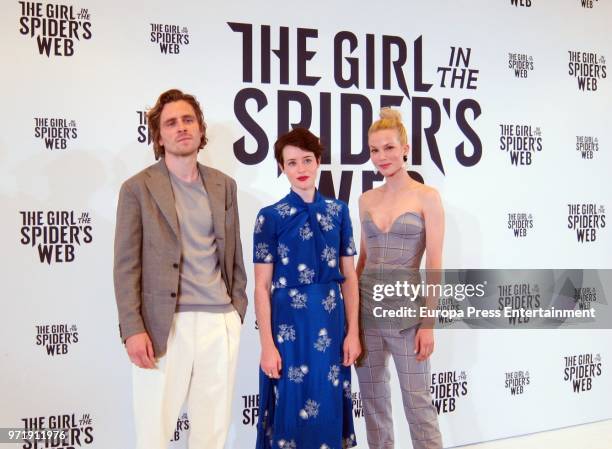 Sverrir Gudnason, Claire Foy and Slyvia Hoeks attend 'The Girl in the Spider's Web' photocall at CineEurope 2018 on June 11, 2018 in Barcelona, Spain.