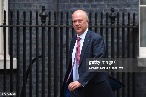 Transport Secretary Chris Grayling arrives for a cabinet meeting at 10 Downing Street on June 12, 2018 in London, England.