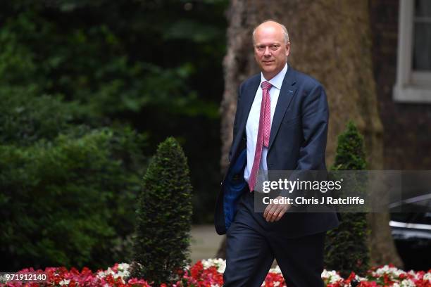 Transport Secretary Chris Grayling arrives for a cabinet meeting at 10 Downing Street on June 12, 2018 in London, England.