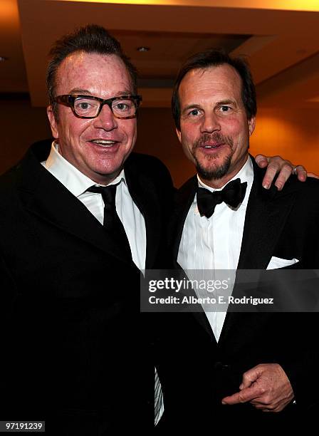 Actors Tom Arnold and Bill Paxton pose at the 8th annual VES Awards held at Hyatt Regency Century Plaza on February 28, 2010 in Century City,...