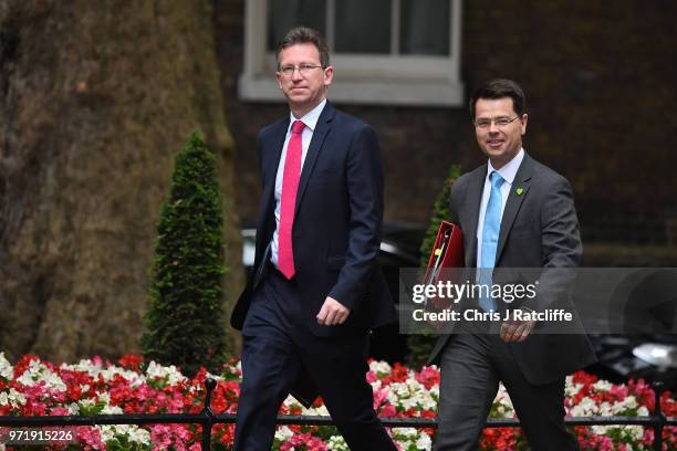 Housing Secretary James Brokenshire and Attorney General Jeremy Wright arrive for a cabinet meeting at 10 Downing Street on June 12, 2018 in London,...