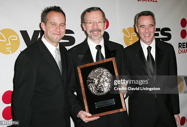 Producer Jonas Rivera, president of Walt Disney & Pixar Animation Studios Dr. Ed Catmull and Pixar's Jim Morris pose in the press room at the 8th...