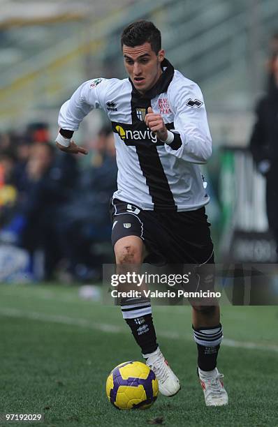 Davide Lanzafame of Parma FC in action during the Serie A match between Parma FC and UC Sampdoria at Stadio Ennio Tardini on February 28, 2010 in...