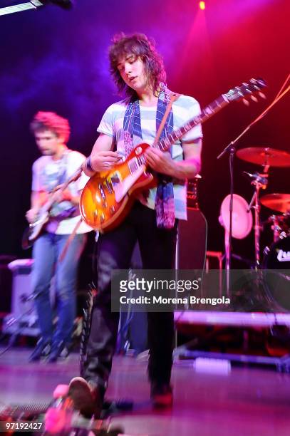Guitarist and Vocalist Andrew VanWyngarden of MGMT performs at Rolling Stone club on July 07, 2008 in Milan, Italy.