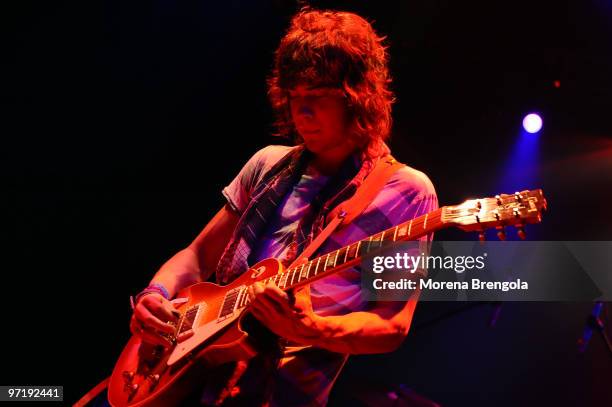 Guitarist and Vocalist Andrew VanWyngarden of MGMT performs at Rolling Stone club on July 07, 2008 in Milan, Italy.