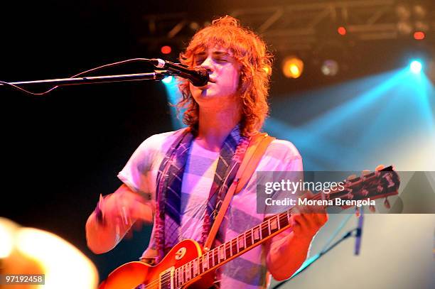 Guitarist and Vocalist Andrew VanWyngarden of MGMT performs at Rolling Stone club on July 07, 2008 in Milan, Italy.