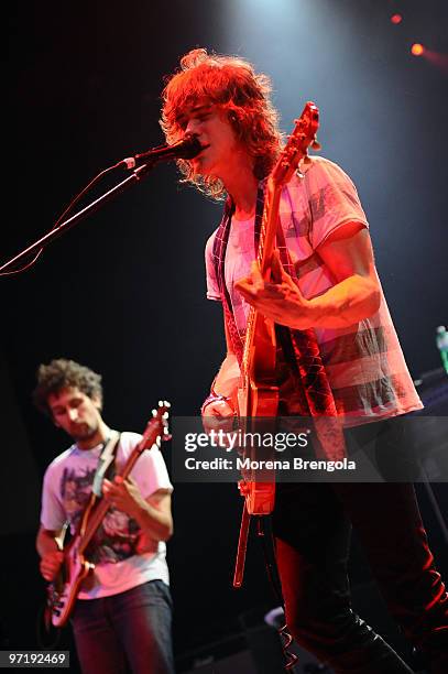 Guitarist and Vocalist Andrew VanWyngarden of MGMT performs at Rolling Stone club on July 07, 2008 in Milan, Italy.