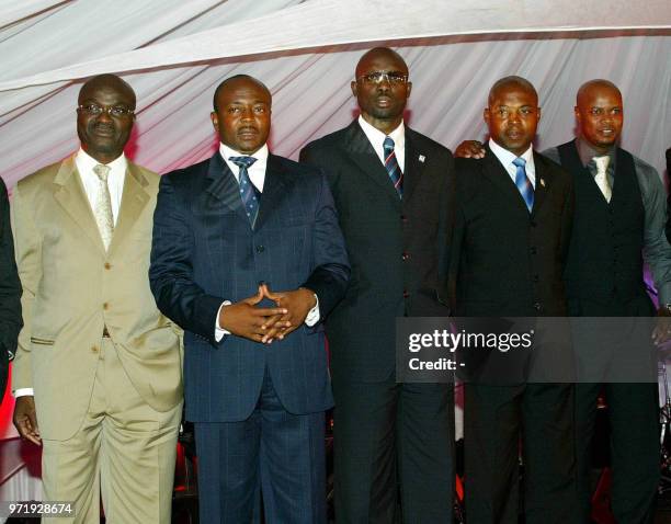 African soccer legends and SA 2010 Bid Ambassadors Roger Milla , Abede Pele , George Weah , Kalusha Bwalya and Phil Masinga pose at a function for...