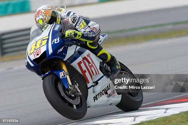 Valentino Rossi of Italy and Fiat Yamaha Team heads down a straight during the day of testing at Sepang Circuit on February 26, 2010 in Kuala Lumpur,...