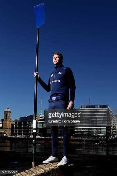 Charlie Burkitt of Oxford University poses during the Xchanging Boat Race Launch between Oxford University and Cambridge University at London Bridge...