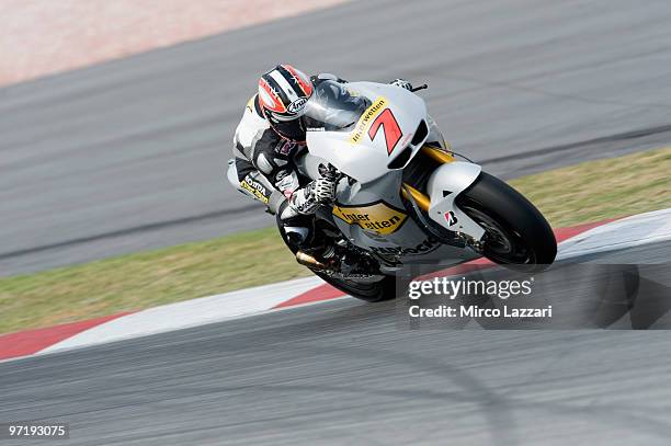 Hiroshi Aoyama of Japan and Interwetten MotoGP Team heads down a straight during the day of testing at Sepang Circuit on February 26, 2010 in Kuala...