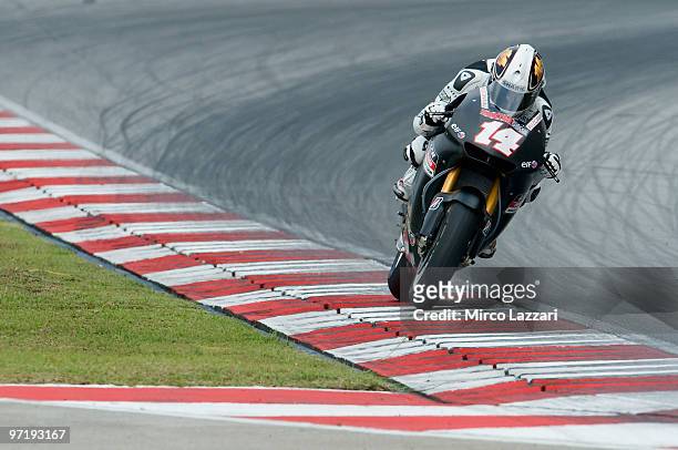 Randy De Puniet of France and LCR Honda MotoGP heads down a straight during the day of testing at Sepang Circuit on February 26, 2010 in Kuala...
