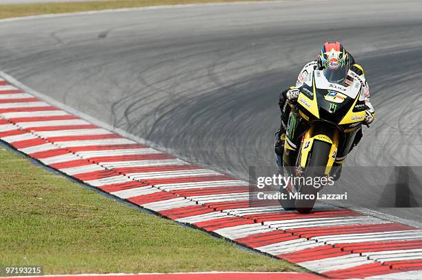 Colin Edwards of USA and Monster Yamaha Tech 3 heads down a straight during the day of testing at Sepang Circuit on February 26, 2010 in Kuala...