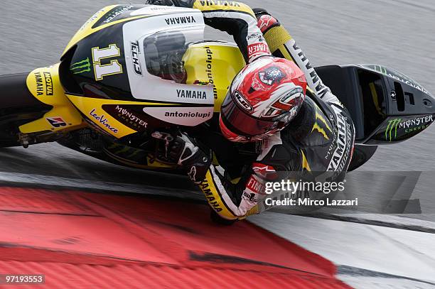 Ben Spies of USA and Monster Yamaha Tech 3 rounds the bend during the day of testing at Sepang Circuit on February 26, 2010 in Kuala Lumpur, Malaysia.