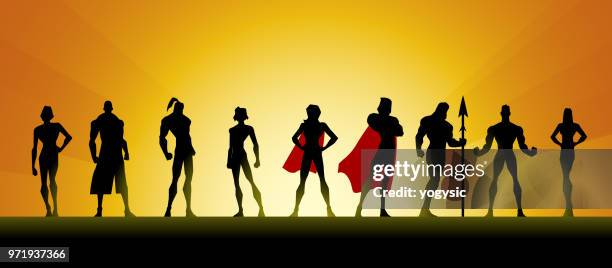 vector superhero team silhouette - superhero shadow stock illustrations