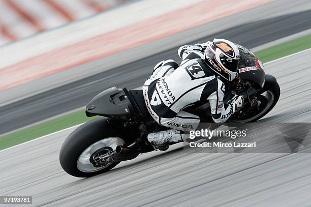 Randy De Puniet of France and LCR Honda MotoGP heads down a straight during the day of testing at Sepang Circuit on February 26, 2010 in Kuala...