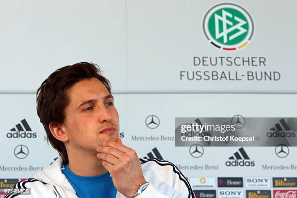 Rene Adler attends a German National team press conference on March 1, 2010 in Munich, Germany. Today Adler has been announced as the first-choice...