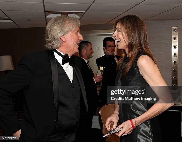 Directors James Cameron and Kathryn Bigelow at The Beverly Hilton hotel on February 13, 2010 in Beverly Hills, California.