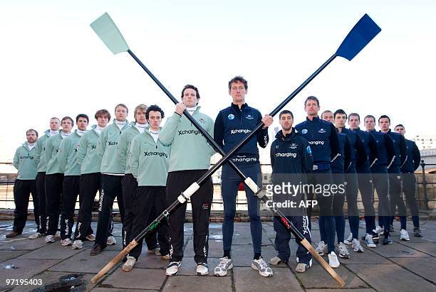 The Cambridge University Boat Race squad and Oxford University Boat Race squad pose for photographs in central London, on March 1, 2010 ahead of...