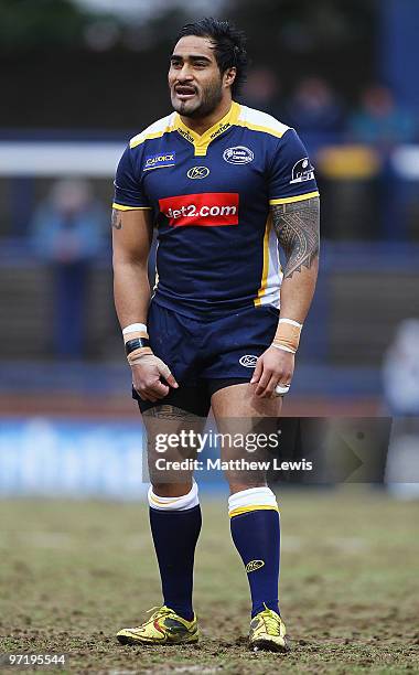 Henry Fa'afili of Leeds Carnegie in action during the Guinness Premiership match between Leeds Carnegie and London Wasps at Headingley Stadium on...