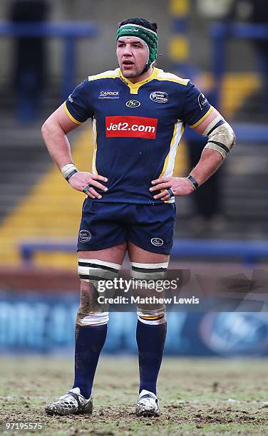 Hendre Fourie of Leeds Carnegie in action during the Guinness Premiership match between Leeds Carnegie and London Wasps at Headingley Stadium on...