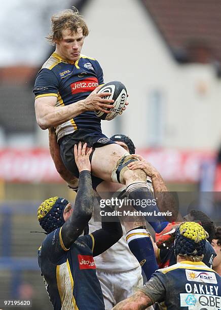 Kearnan Myall of Leeds Carnegie in action during the Guinness Premiership match between Leeds Carnegie and London Wasps at Headingley Stadium on...