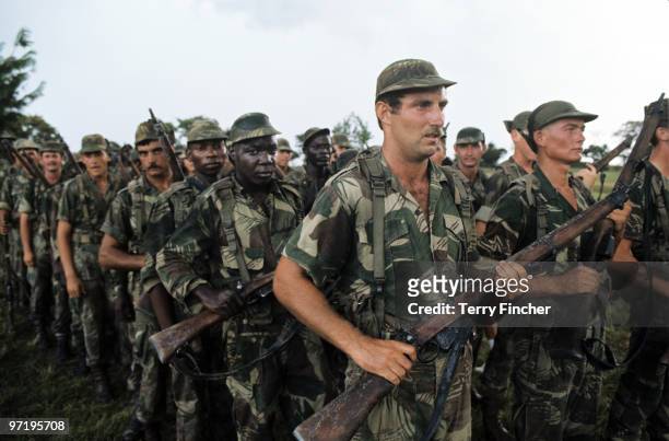 Rhodesian security forces from mixed race seen training to fight guerilla forces, Rhodesia before Independence. 1976.