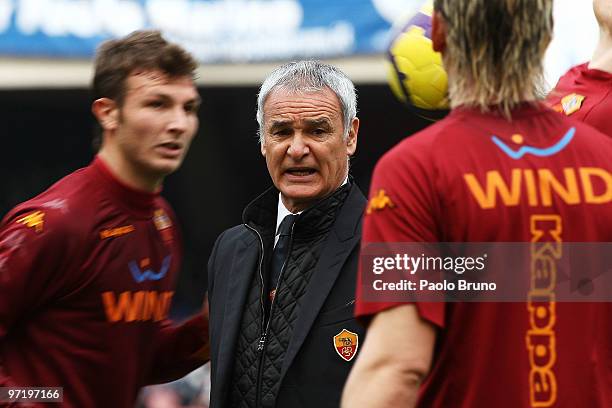 Claudio Ranieri the coach of AS Roma shouts during the Serie A match between Napoli and Roma at Stadio San Paolo on February 28, 2010 in Naples,...