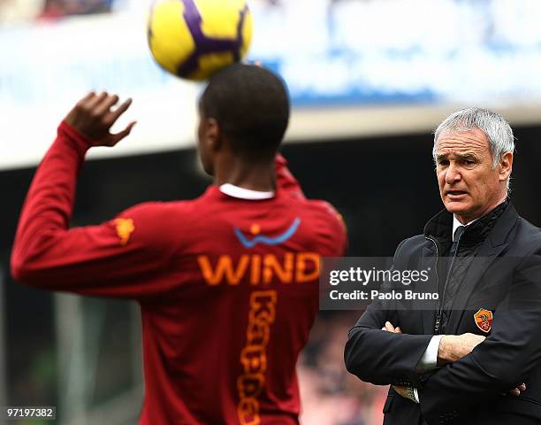 Claudio Ranieri the coach of AS Roma looks on during the Serie A match between Napoli and Roma at Stadio San Paolo on February 28, 2010 in Naples,...