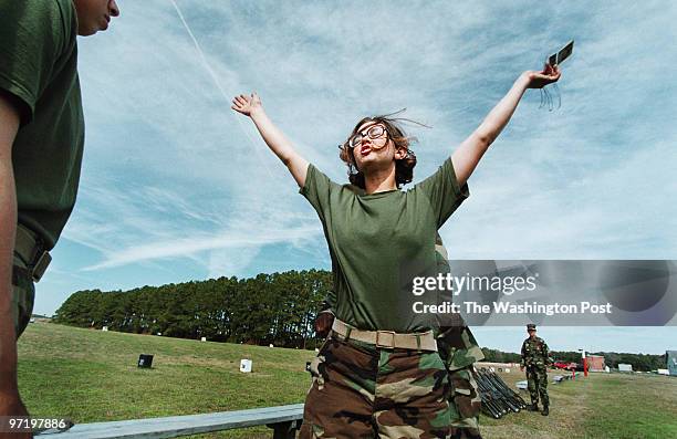 Me/marines Jahi Chikwendiu/TWP Kristy Jensen is scanned for ammunition as she prepares to leave the rifle range at Marine boot camp on Parris Island,...